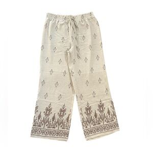 Bohemian Lightweight Flowy Wide Leg Leisure Beige/Brown Patterned Pants Size L